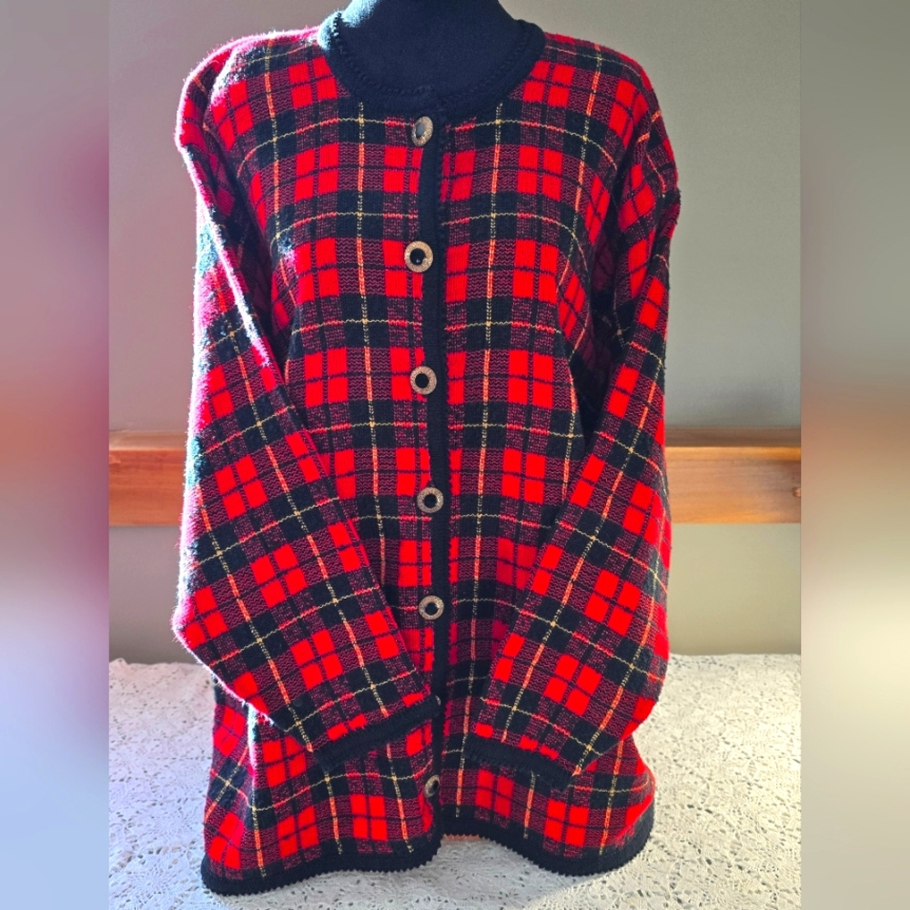 Elisabeth by Liz Claiborne Plaid Button-Up Sweater 3X